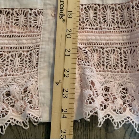 CYNTHIA ROWLEY Crochet Trimmed Sleeve Hem Linen Button Up Women 1X Petal Pink. - Picture 14 of 14